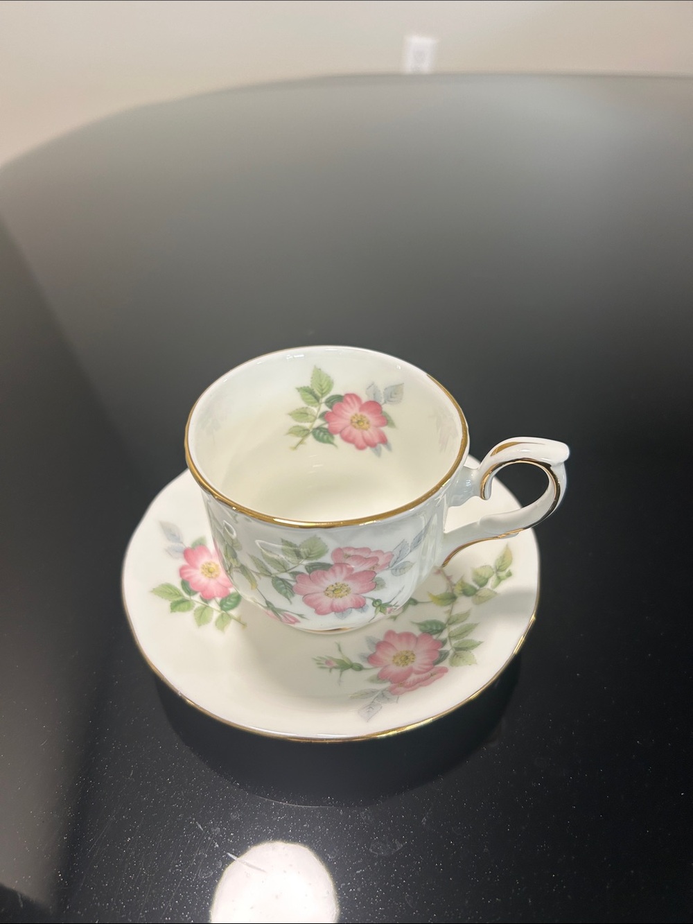 Vintage Duchess Tea Cup & Saucer Pink Wild Rose Gold Trim Bone China England